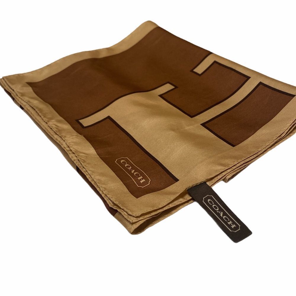 Vintage Coach Signature Logo Scarf Brown And Tan - Picture 12 of 12